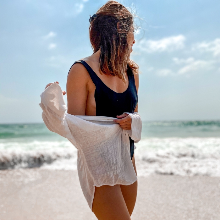 sitting at beach